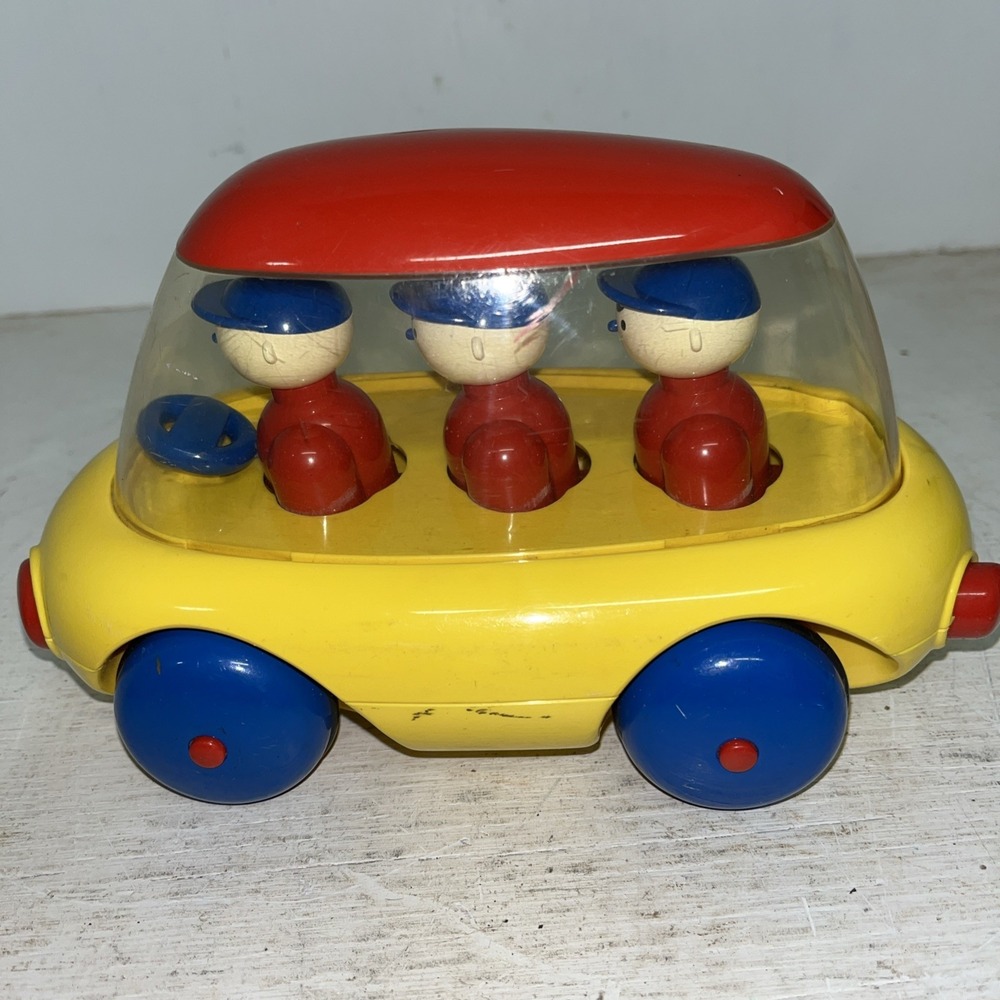 Vintage Retro Modern Ambi Toys School Bus Three People Made in Holland